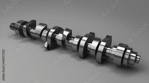 Metallic crankshaft showcasing precision engineering on a sleek gray background