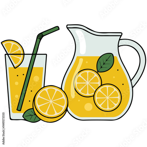 Lemonade glass with pitcher isolated vector illustration on white background