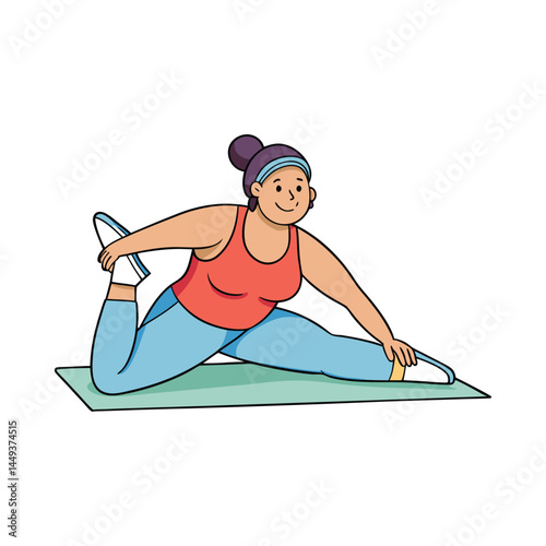 Plus Size Athlete Yoga Stretch Silhouette Vector on Mat