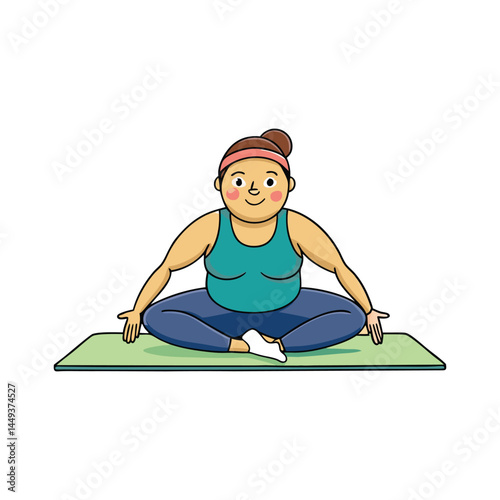 Plus Size Athlete Yoga Stretch Silhouette Vector on Mat