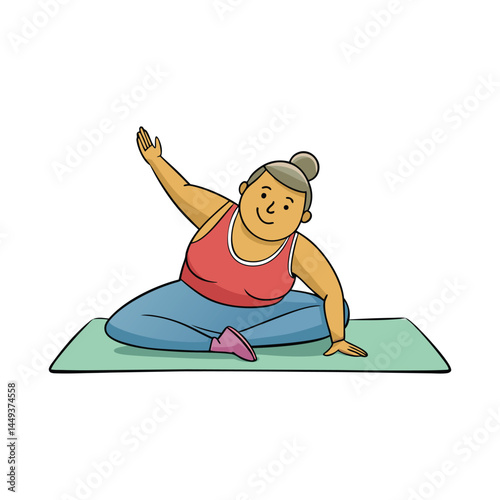 Plus Size Athlete Yoga Stretch Silhouette Vector on Mat