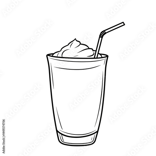 Milkshake in a glass with whipped cream and straw  