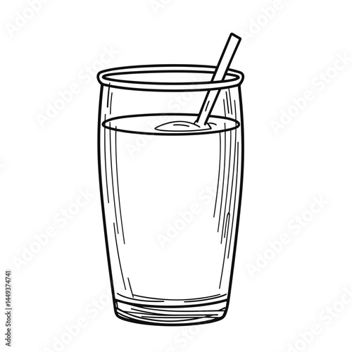 Outline drawing of a refreshing drink with a straw  