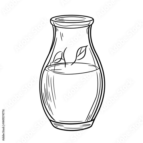 Glass vase with leaves filled with water  