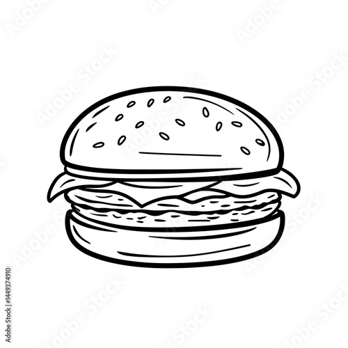 Black and White Sketch of a Hamburger  