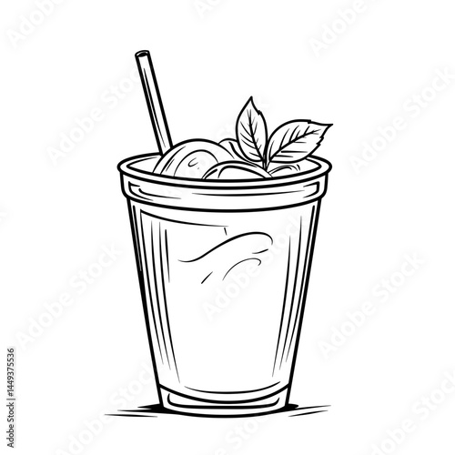 Iced tea in a clear cup with straw and mint leaves for refreshing beverage concept