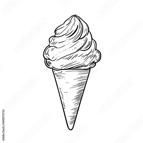 Ice Cream Cone Sketch in Black and White  