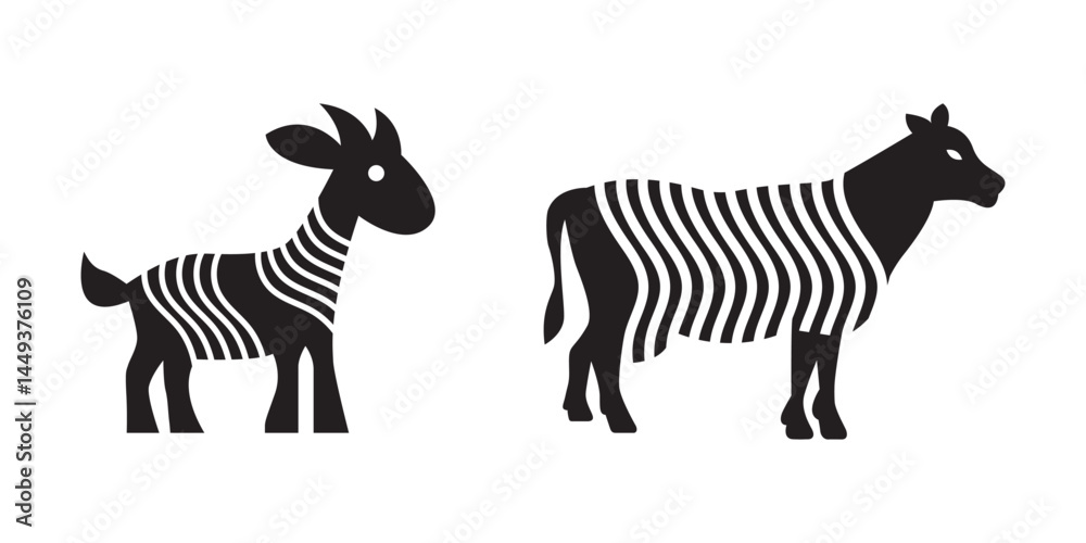 Obraz premium Vector illustration of a goat and cow silhouettes
