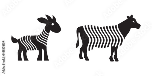 Vector illustration of a goat and cow silhouettes