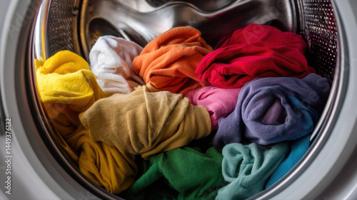 Top View of Colorful Laundry Load in Washing Machine a high-tech concept illustration representing global communication, data flow, and digital connectivity in a modern networked world.