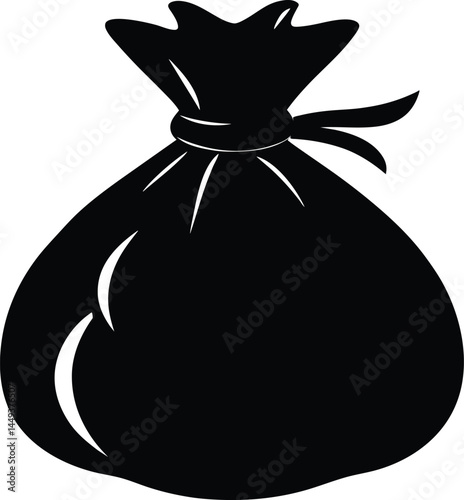 Black silhouette of a money bag on a black bag, a vector art illustration