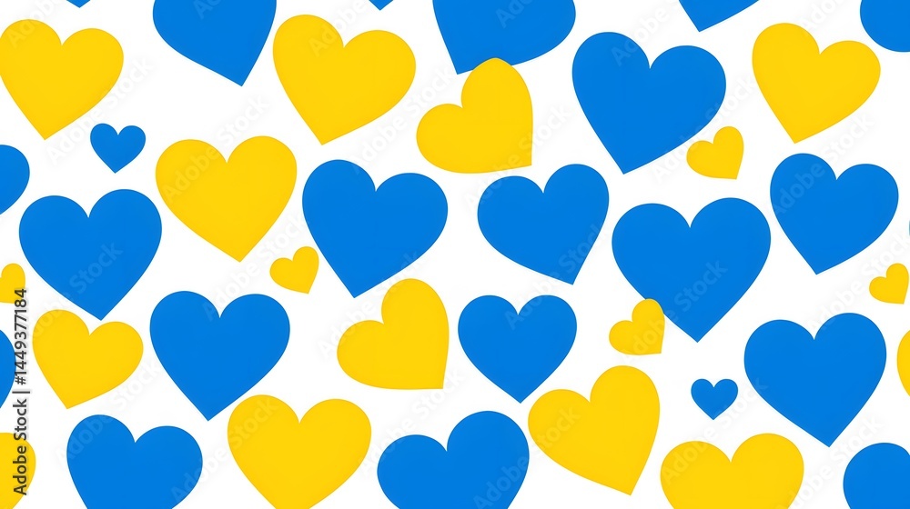 Fototapeta premium Blue and Yellow Hearts Pattern Seamless Repeat Background