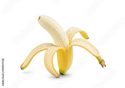 Partially Peeled Ripe Yellow Banana Isolated White Background Studio Shot Healthy Fruit Food Sweet