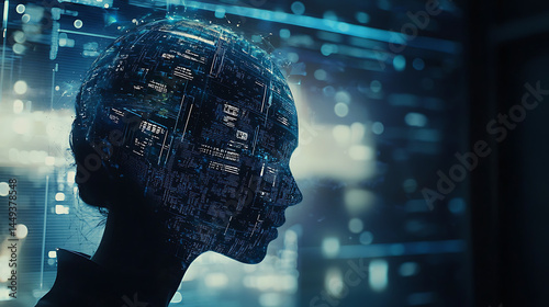 A woman's face is shown in a computer screen with a lot of lines and dots