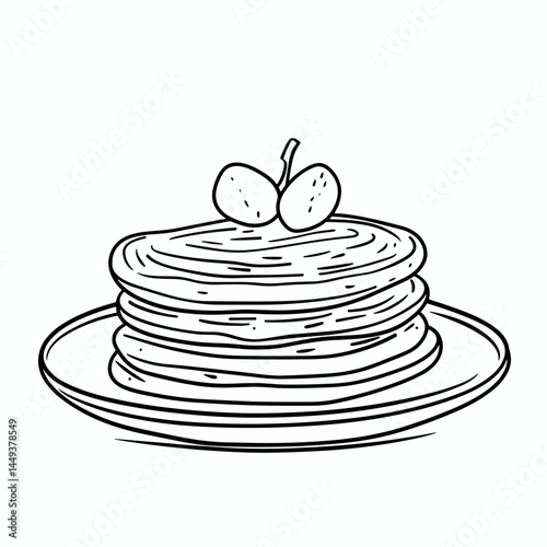 Stack of Pancakes with Berries on a Plate - Pancakes Drawing  