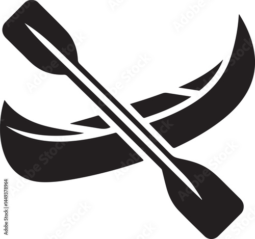Paddle and canoe silhouette vector icon. Perfect for water sports, kayaking, adventure, outdoor activity, boating, and leisure designs.