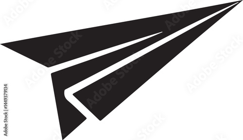 Paper plane flying silhouette vector icon. Ideal for travel, aviation, creativity, childhood, flight, freedom, fun, and design concepts.