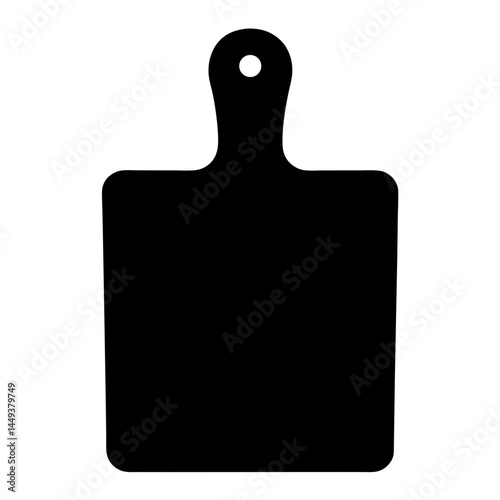 Black cutting board with handle and hole perfect for food preparation