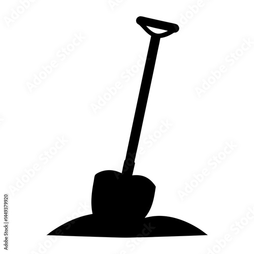 Black silhouette of a shovel digging into a pile of dirt