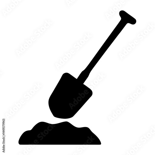 Simple black silhouette illustration of a shovel digging into the ground
