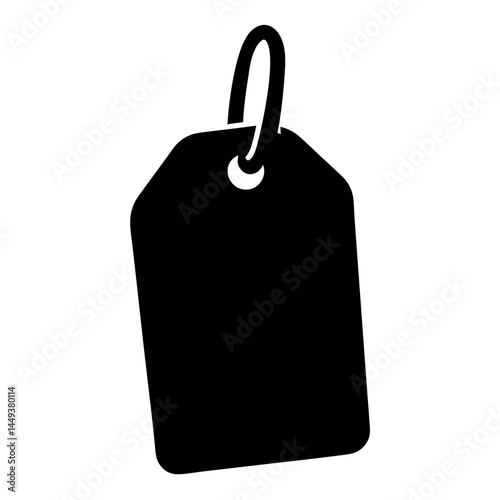 A simple black and white image of a price tag silhouette
