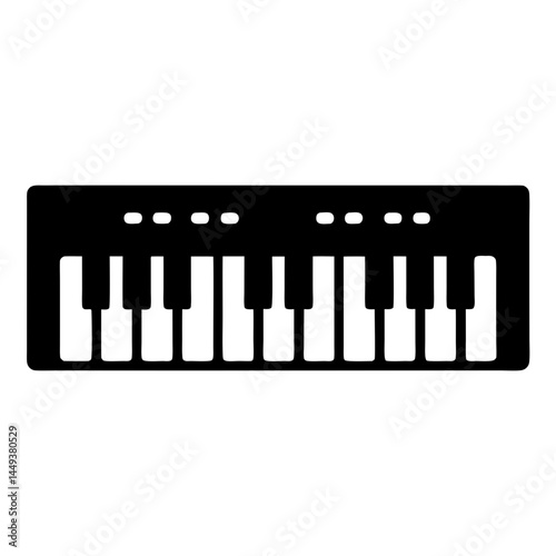 Stylized black and white illustration of a basic piano keyboard layout