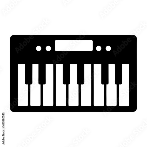 Stylized flat vector graphic illustration of a music keyboard instrument synth