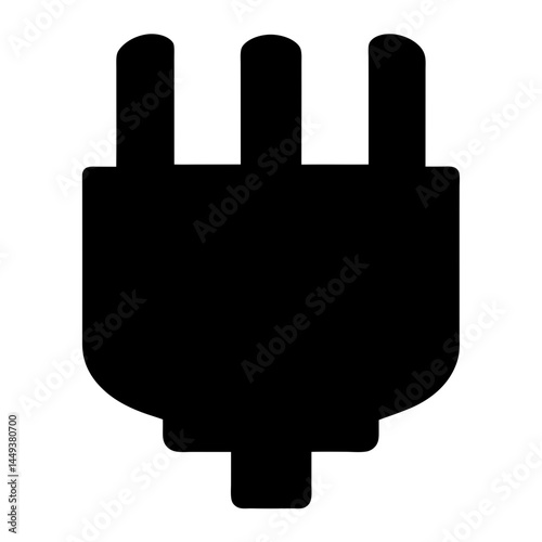 Simple graphic illustration of a black three pin electrical plug