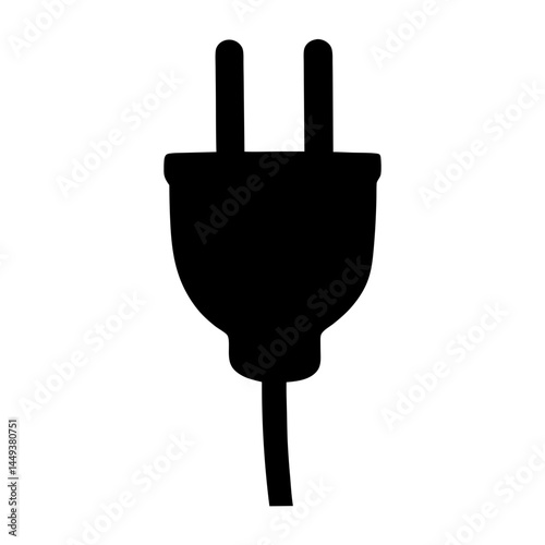 European style twoprong power plug icon in silhouette for electrical connection