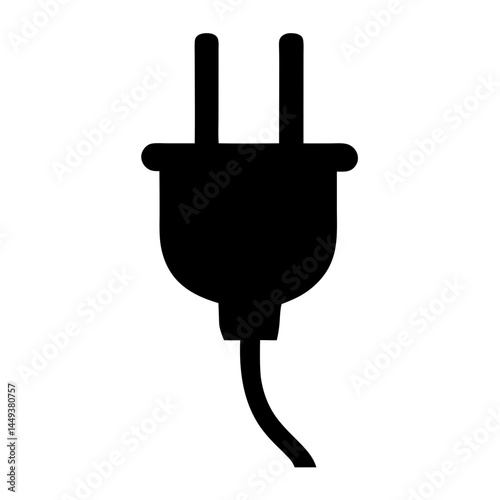 Black silhouette of a two pronged electrical plug with attached cord