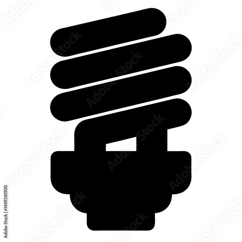 Black silhouette of a spiral compact fluorescent light bulb over white
