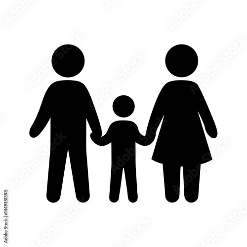 Iconic representation of a family of three holding hands together happily