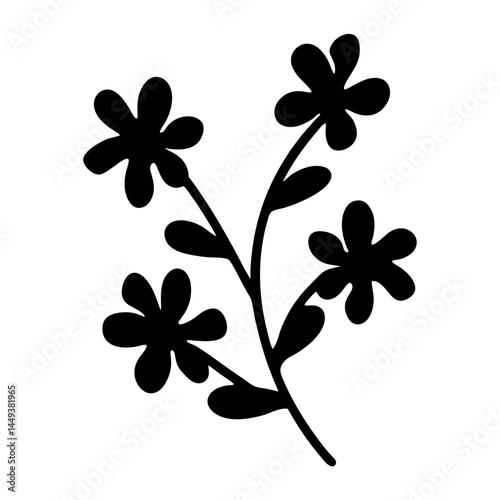 Silhouette of a blossoming flower branch with minimalist design and elegance
