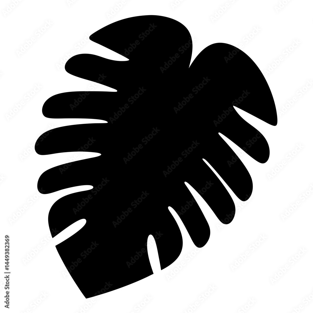 Obraz premium Monstera deliciosa leaf silhouette in black on white background, botanical illustration