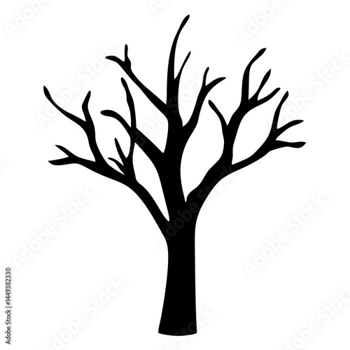 Bare tree silhouette with detailed branches on a stark white background