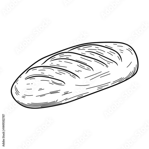 Hand-drawn ciabatta bread loaf illustration on white background  