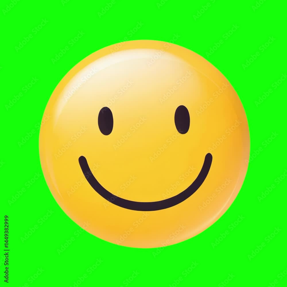Bright smiley face emoji animation, transparent 4K video, green screen