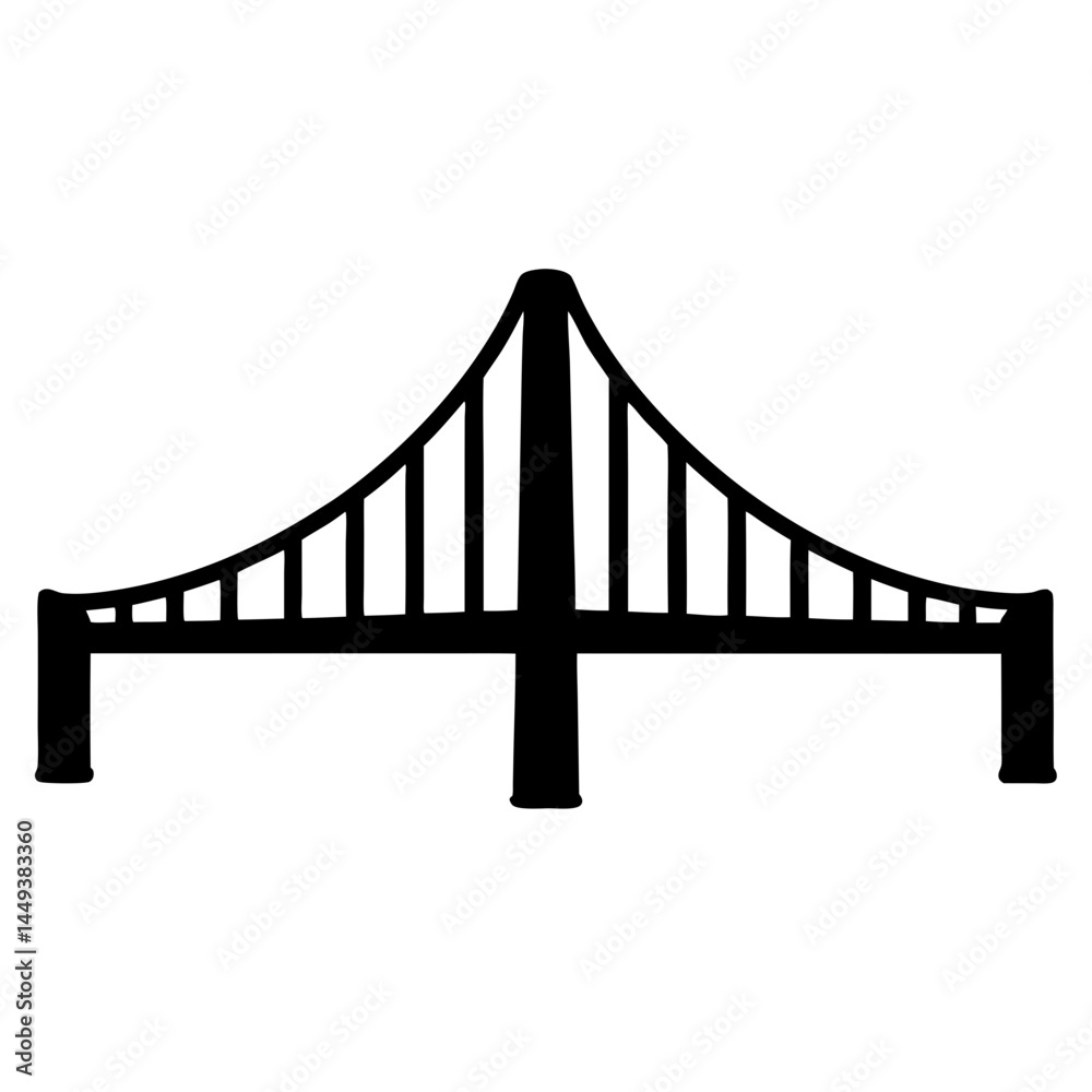 Obraz premium Black silhouette representation of a suspension bridge with distinctive towers design