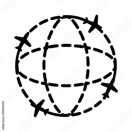 Global Air Travel Routes Depicted by Dotted Lines and Airplane Icons