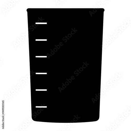 Black and white image of a laboratory beaker with measuring marks