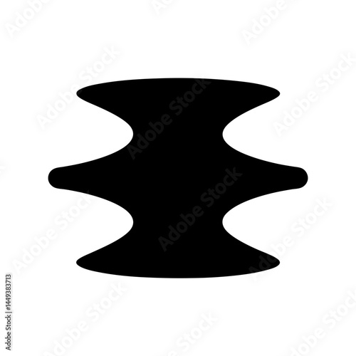 Abstract symmetrical black shape with hourglass or spool like curves on white
