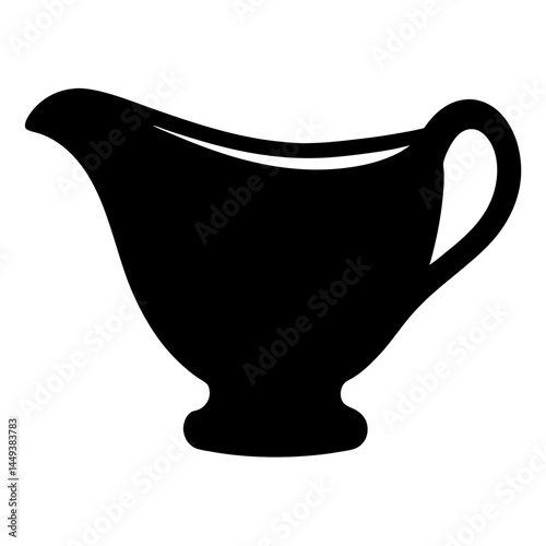 Elegant black silhouette of a gravy boat on a white background