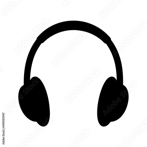 Simple black silhouette of over ear headphones for music listening enjoyment