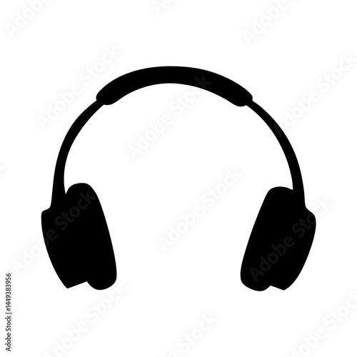 Black silhouette illustration of a pair of headphones against a white background
