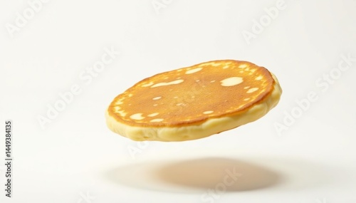 A flipped pancake in mid-air, isolated on white , shadow, recipe