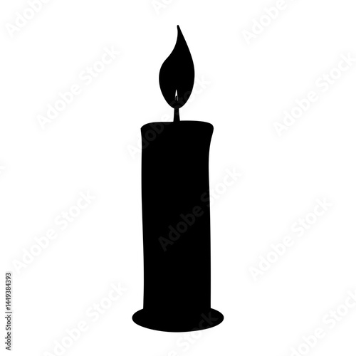 Simple black silhouette of a burning candle against a white background illustration
