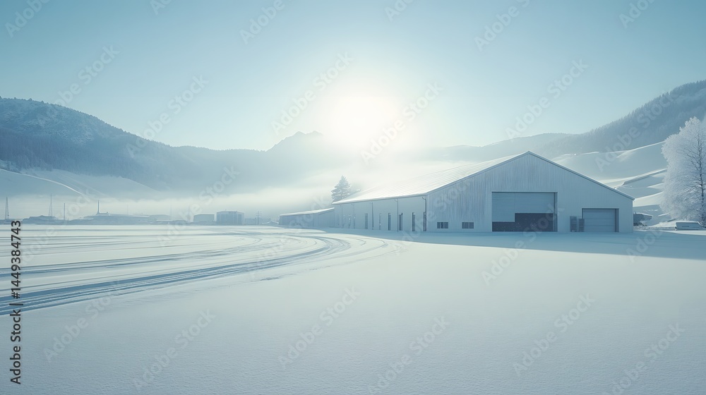Fototapeta premium Expansive Rear View of a Large White Warehouse at Distribution Center, 