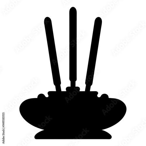 Three sticks in a bowl, possibly incense, a silhouette representation