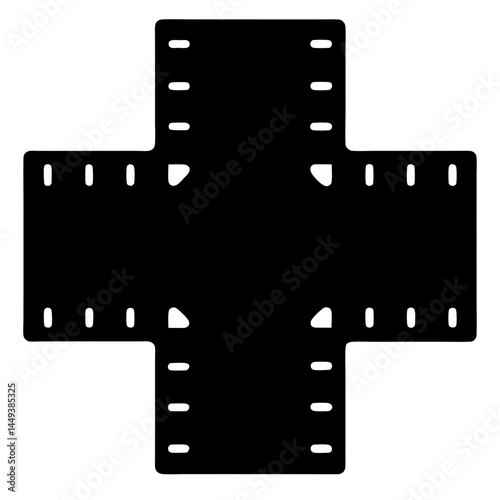 Black and white simplistic illustration of an intersection of roadways and road markings