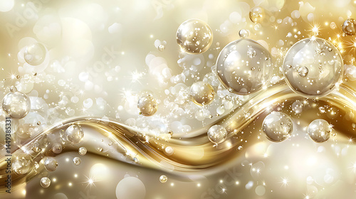 A gold and white background with a wave of gold and white spheres